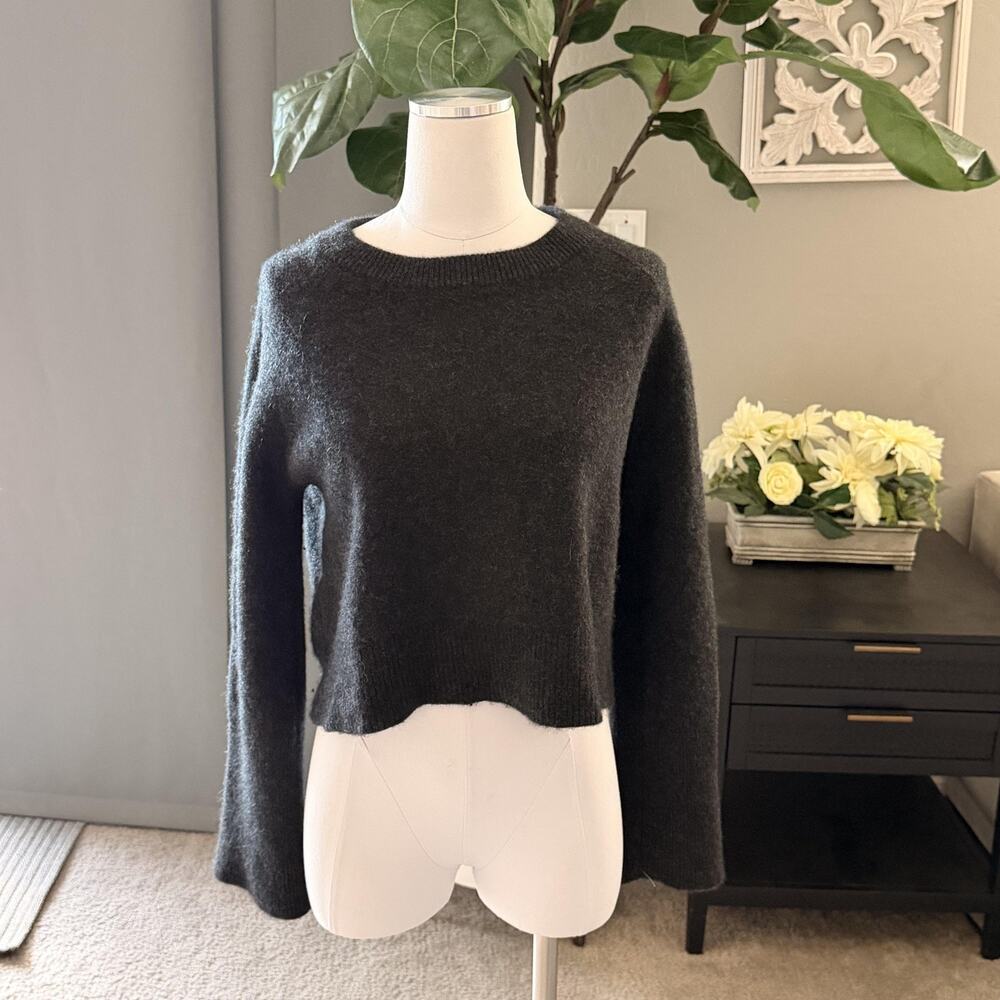 Rachel Zoe Cashmere Sweater Womens XL Gray Crewneck Cropped Long Sleeve